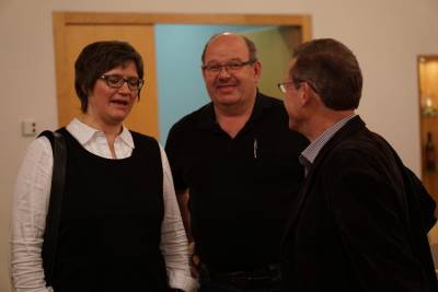 Stadtrtin Simone Lebherz, im Gesprch mit Matthias Tewald und Hans-Joachim Hauser